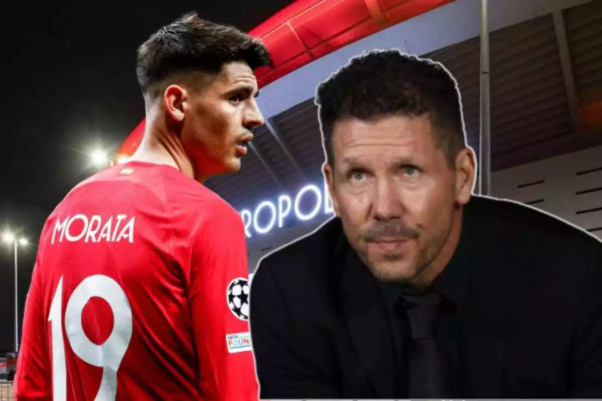 Image of Álvaro Morata in a montage with Simeone at the Metropolitano