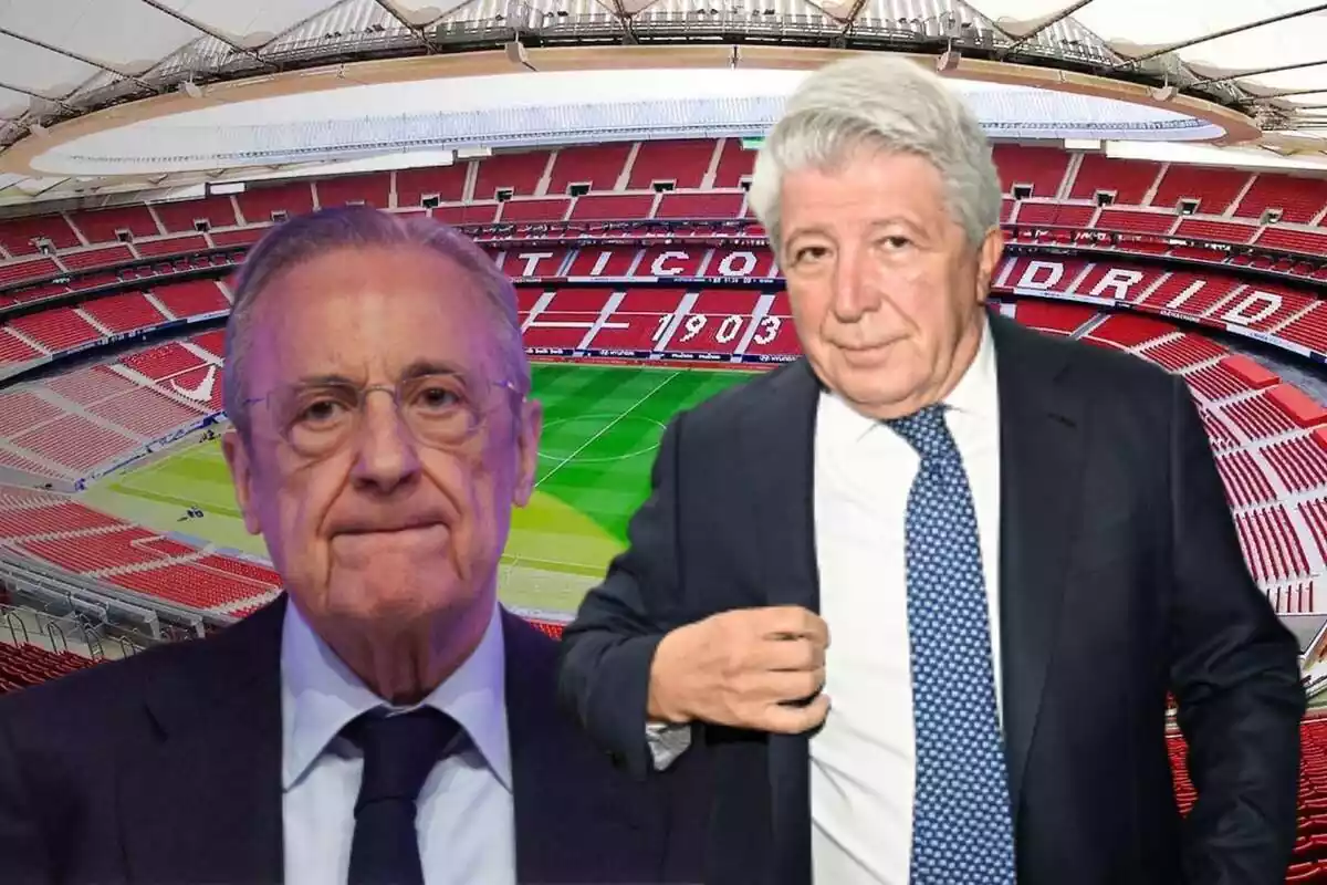 Image of Enrique Cerezo and Florentino Pérez in a montage at the Metropolitano