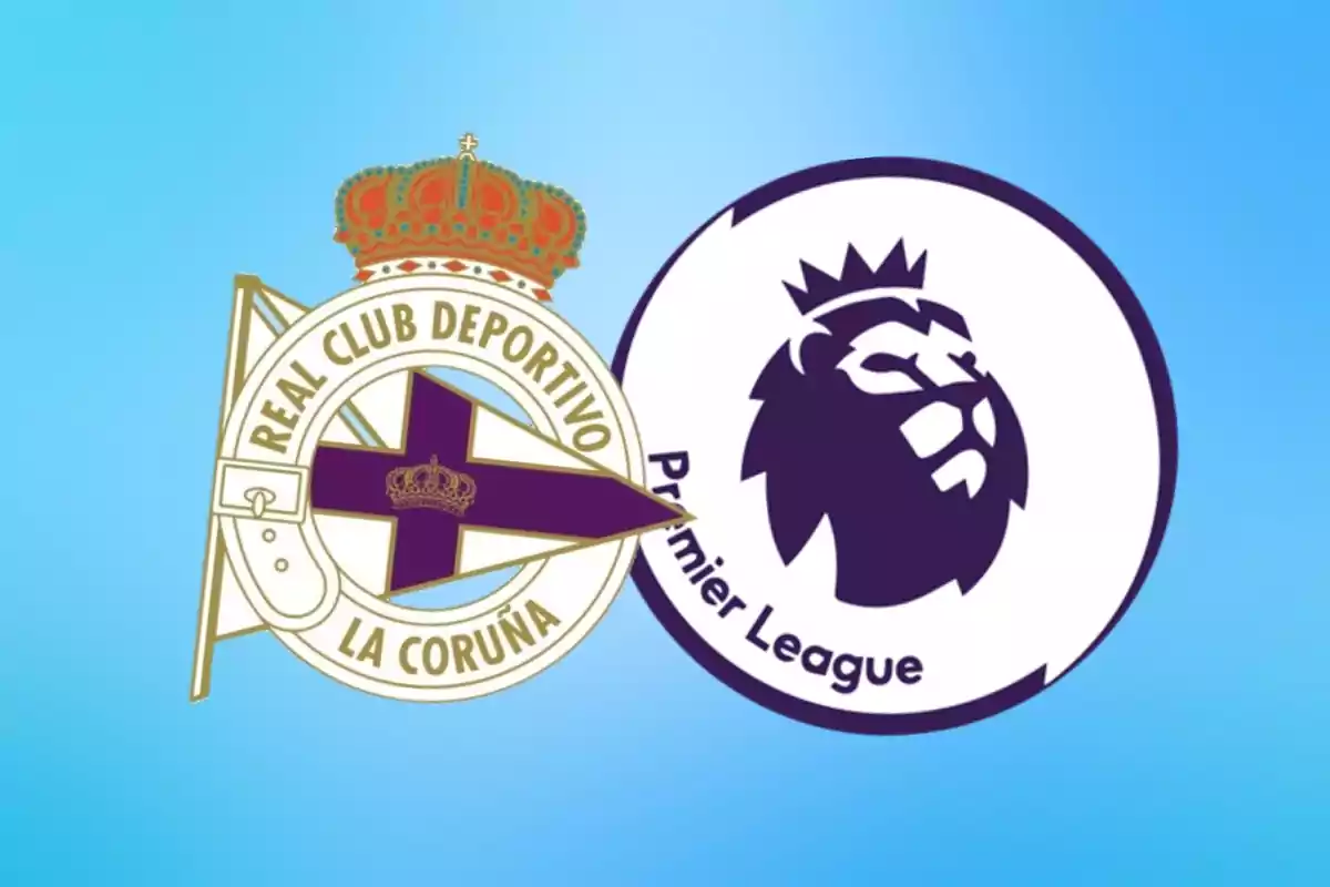 Real Club Deportivo de La Coruña crest next to the Premier League logo on a blue background.