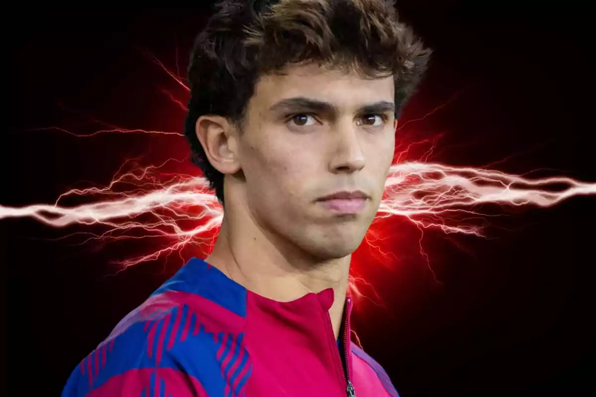 Joao Felix in closeup with lightning in the background