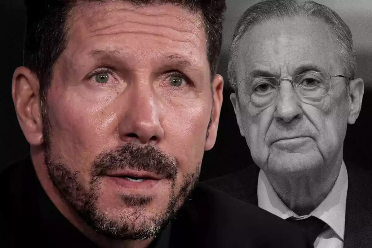 Simeone with Florentino Pérez in black and white