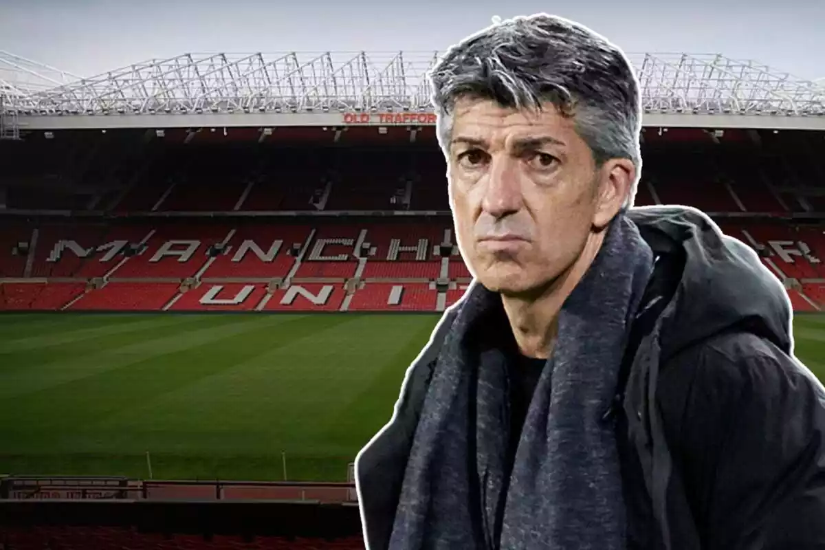 Image of Imanol Alguacil in a montage next to the Manchester United stadium