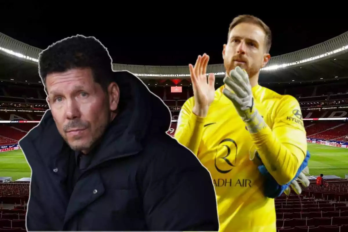 Image of Jan Oblak and Simeone in a montage at the Metropolitano