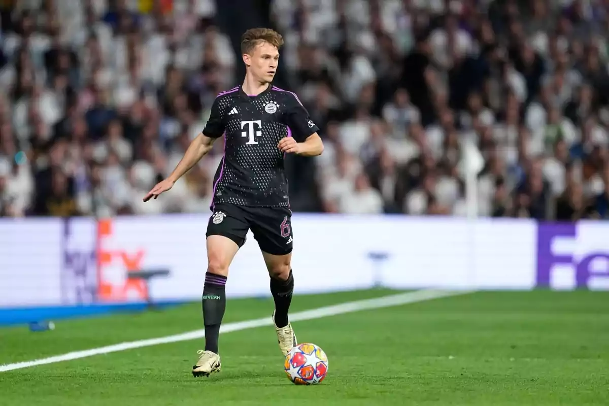 Joshua Kimmich driving the ball at the Santiago Bernabéu