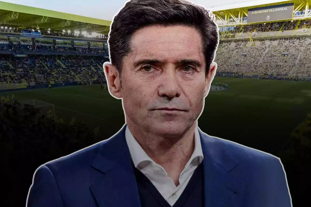 Image of Marcelino García Toral in a montage at the Cerámica stadium