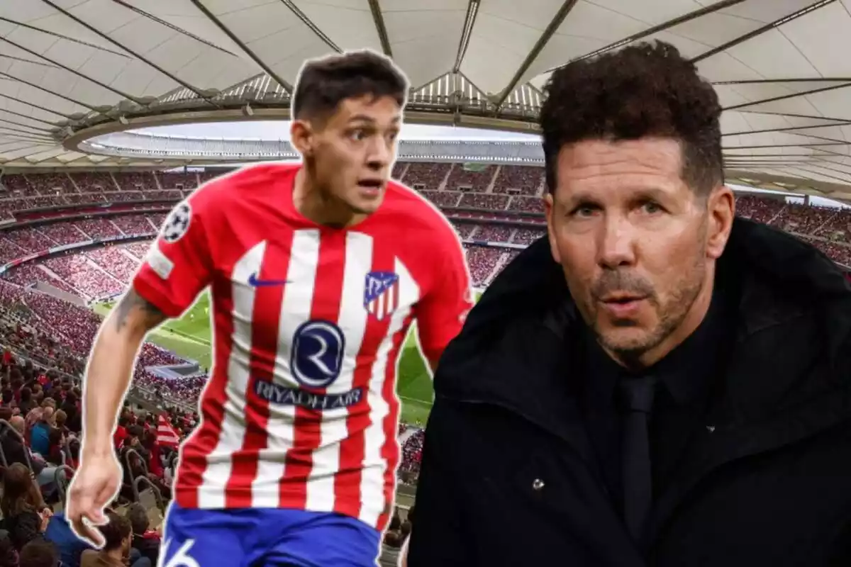 Image of Nahuel Molina and Simeone in a montage at the Metropolitano