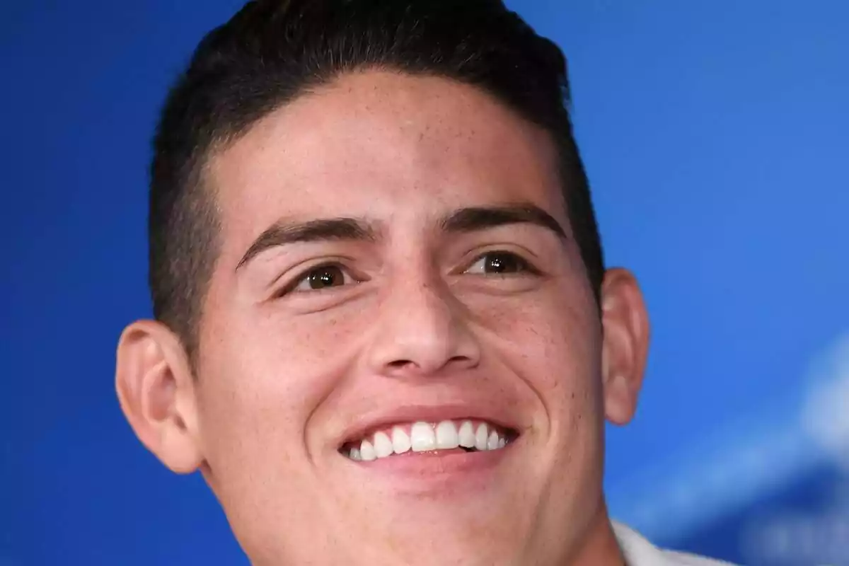 Close-up of James Rodríguez at a press conference