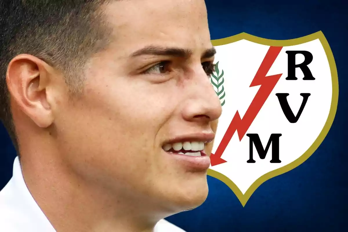 A man in profile with the Rayo Vallecano crest in the background.