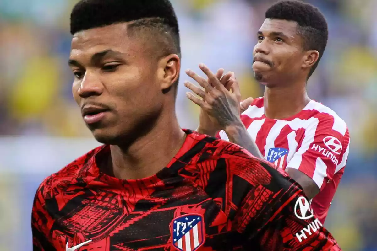 Montage of two images of Reinildo Mandava with the Atlético de Madrid shirt