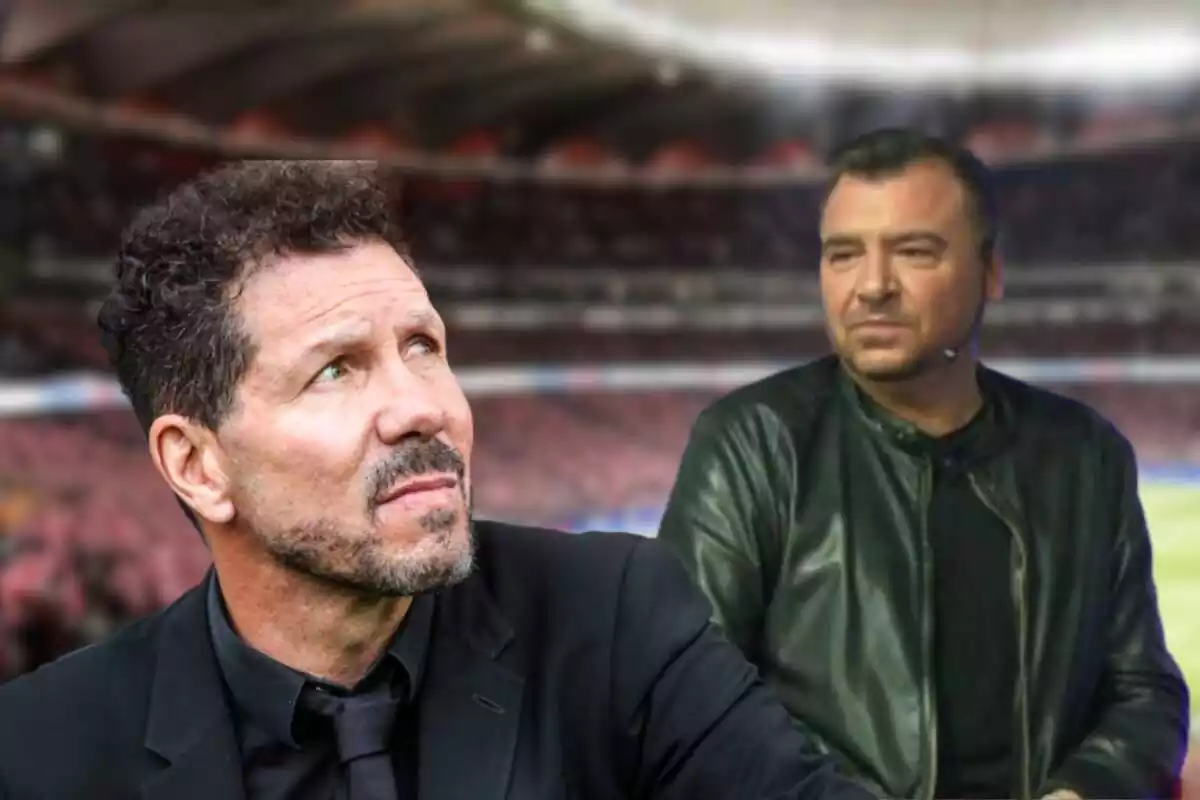 Image of Rubén Uría and Simeone in a montage at the Metropolitano