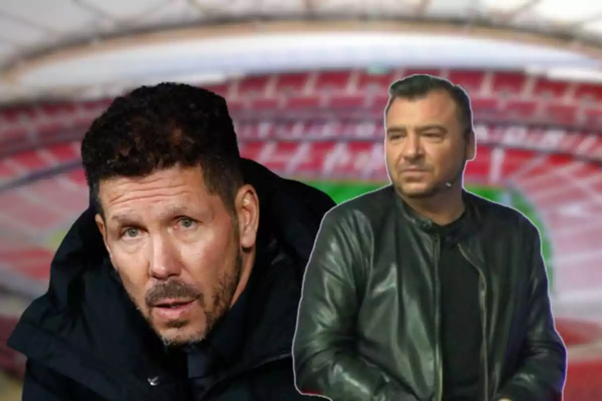 Image of Simeone and Rubén Uría in a montage at the Metropolitano