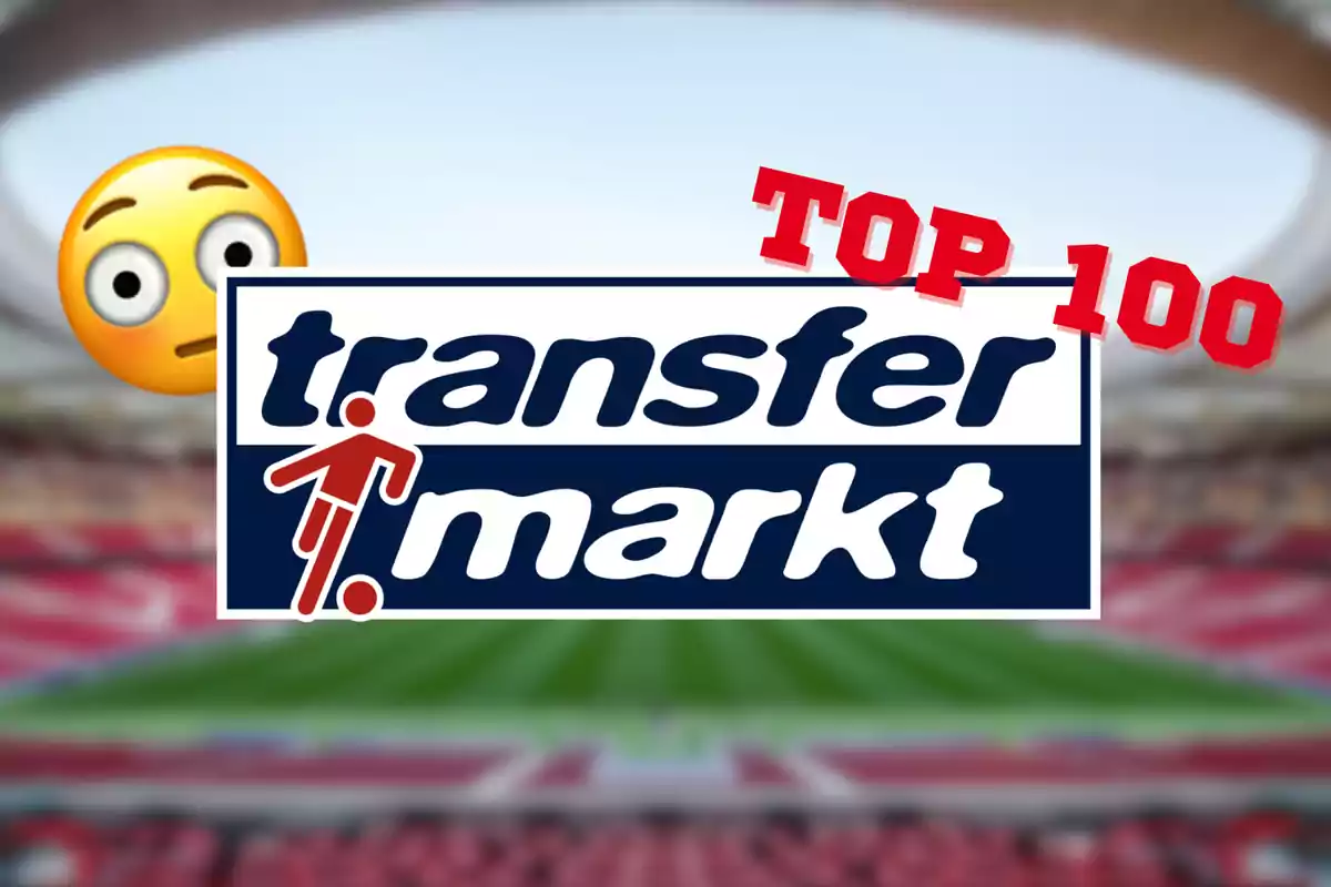 Transfermarkt logo with a surprised emoji and the text "TOP 100" on a blurred football stadium.