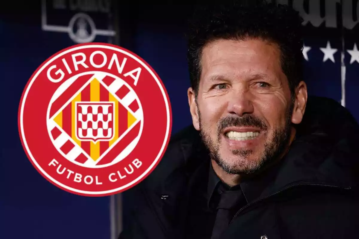 Image of Simeone in a montage with the Girona shield