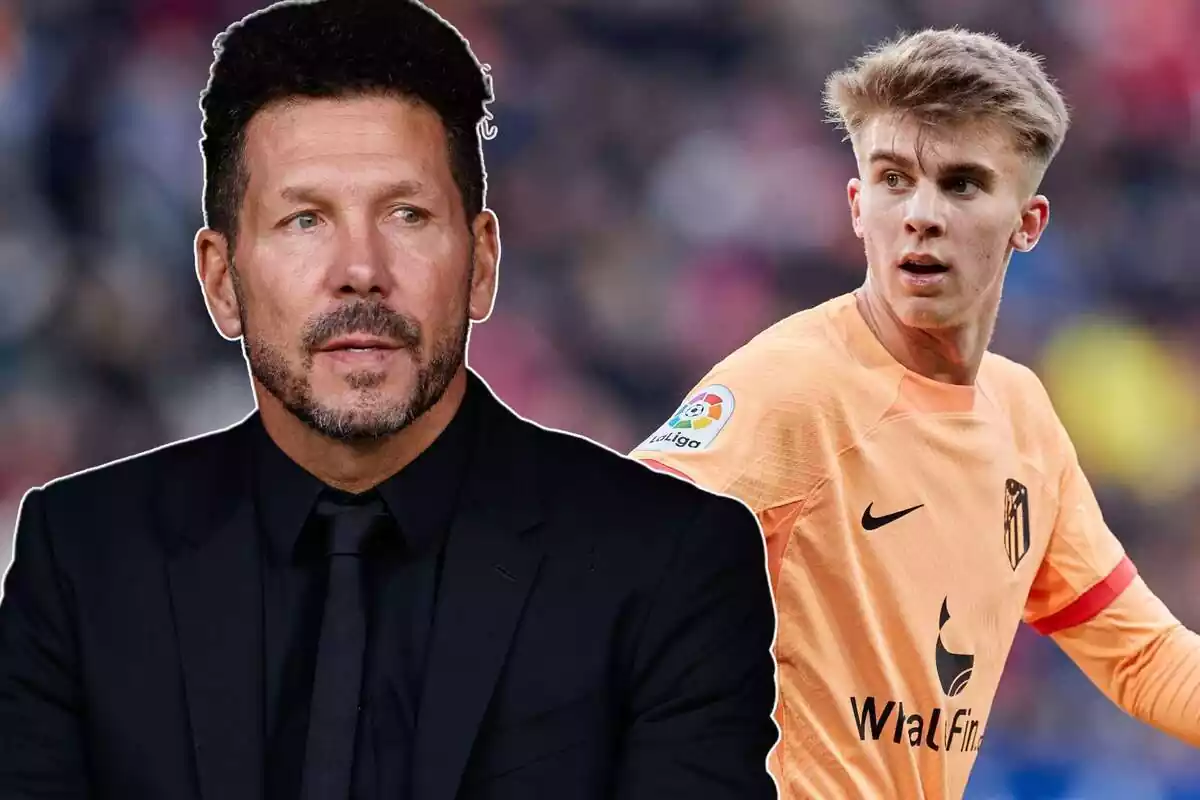 Montage of Diego Pablo Simeone next to the Atleti midfielder, Pablo Barrios