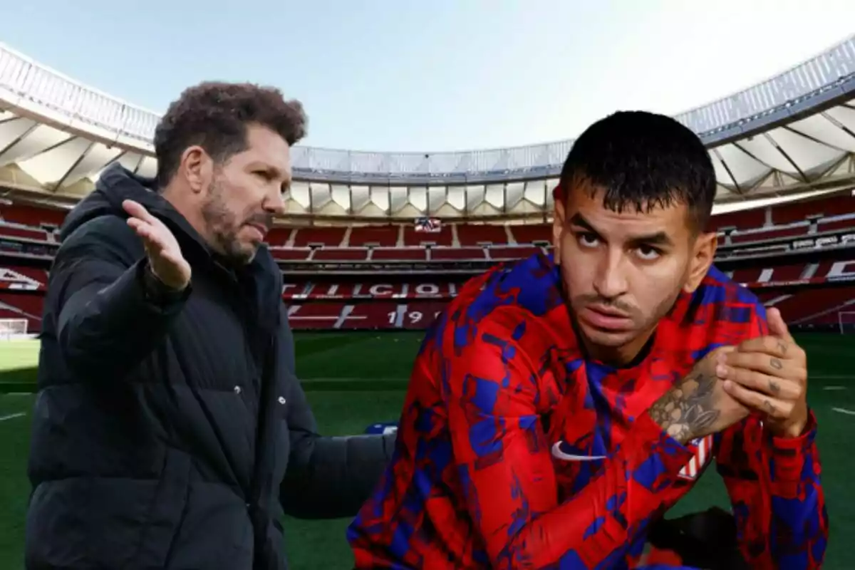 Image of Simeone and Ángel Correa in a montage at the Metropolitano