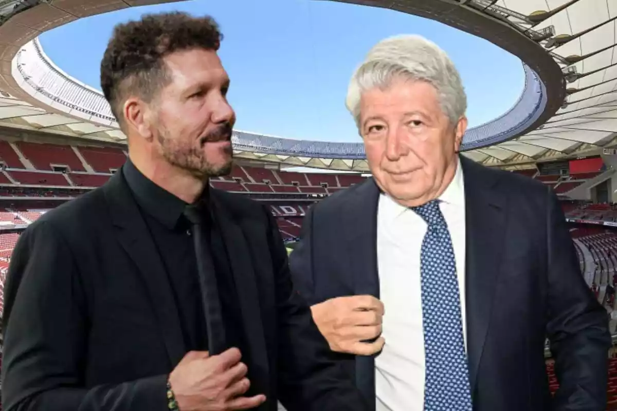 Image of Diego Pablo Simeone and Enrique Cerezo in a montage at the Metropolitano