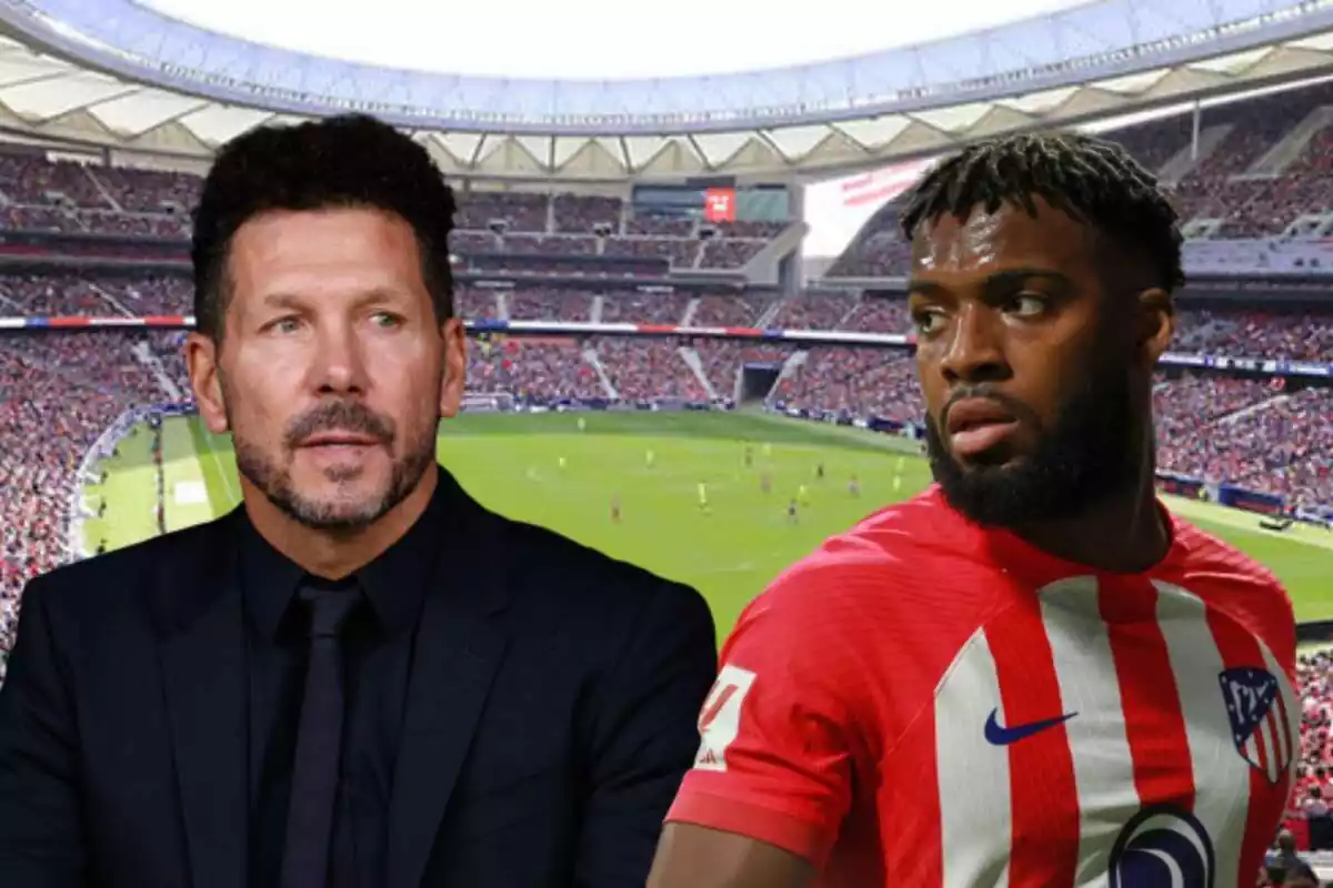 Image of Diego Pablo Simeone and Thomas Lemar in a montage at the Metropolitano